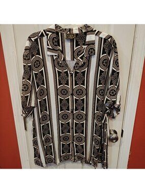 Casa Moda Shirt Mens 3XL Black Baroque Medallion Greek Key Button Up Rayon